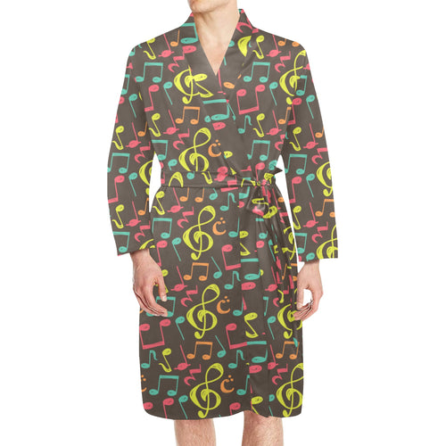 Music Notes Pattern Print Design 05 Men's Long Sleeve Belted Night Robe