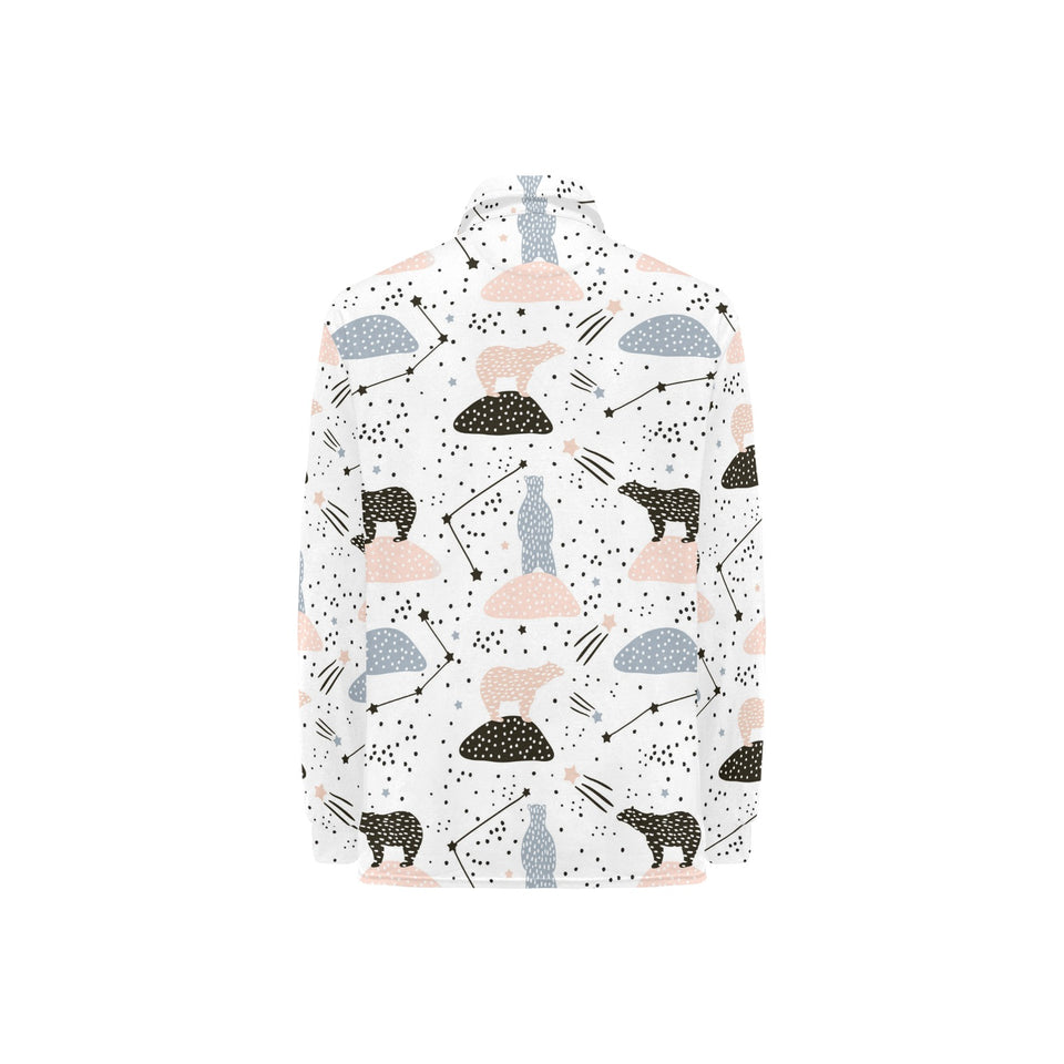 Polar bears star poka dot pattern Women's Long Sleeve Polo Shirt