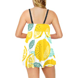 lemon design pattern Chest Sexy Pleated Two Piece Swim Dress