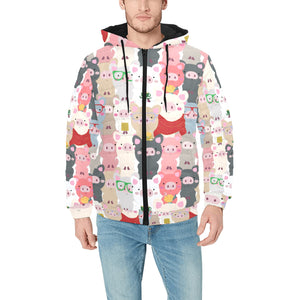 Pig Pattern Print Design 02 Men's Padded Hooded Jacket