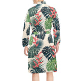 heliconia flowers, palm and monstera leaves Men's Long Sleeve Belted Night Robe