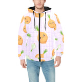 cute onions smiling faces purple background Men's Padded Hooded Jacket