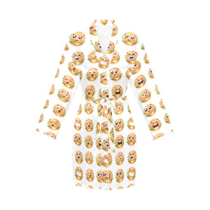 Hamburger Pattern Print Design 04 Women's Long Sleeve Belted Night Robe