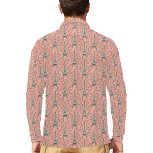 Eiffel Tower Flower Pattern Design 03 Men's Long Sleeve Polo Shirt