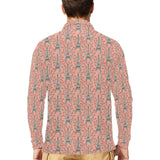 Eiffel Tower Flower Pattern Design 03 Men's Long Sleeve Polo Shirt