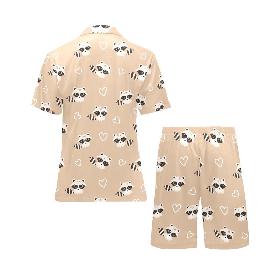 Cute raccoon heart pattern Men's V-Neck Short Pajama Set