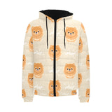 Cute brown pomeranian puppy on blue Men's Padded Hooded Jacket