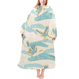 Bonsai bamboo stork japanese pattern cream theme Blanket Robe with Sleeves
