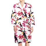 Toucan flower design pattern Men's Long Sleeve Belted Night Robe