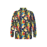Colorful parrot flower pattern Men's Long Sleeve Polo Shirt