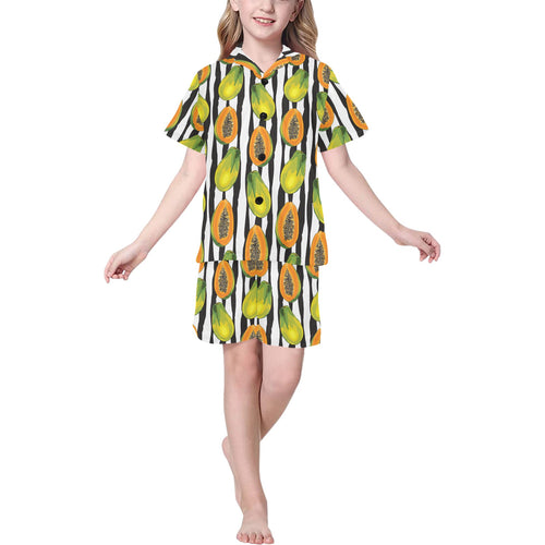 papaya design pattern Kids' Boys' Girls' V-Neck Short Pajama Set