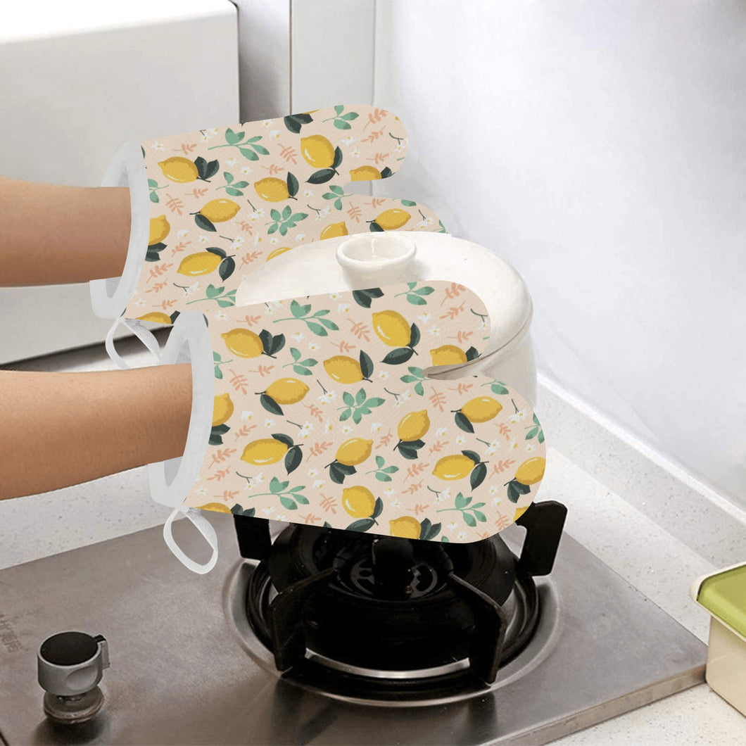 lemon flower leave pattern Heat Resistant Oven Mitts