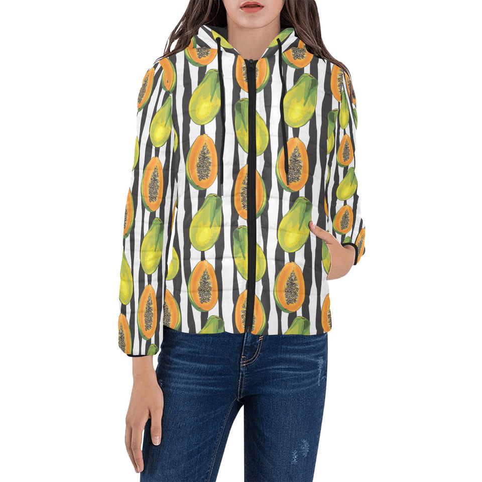 papaya design pattern Women's Padded Hooded Jacket