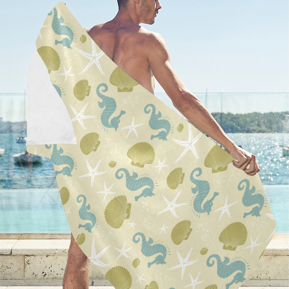 Seahorse shell starfish pattern background Beach Towel