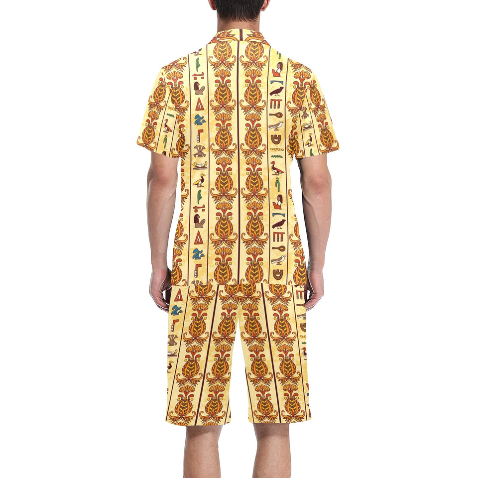 Egypt Hieroglyphics Pattern Print Design 04 Men's V-Neck Short Pajama Set