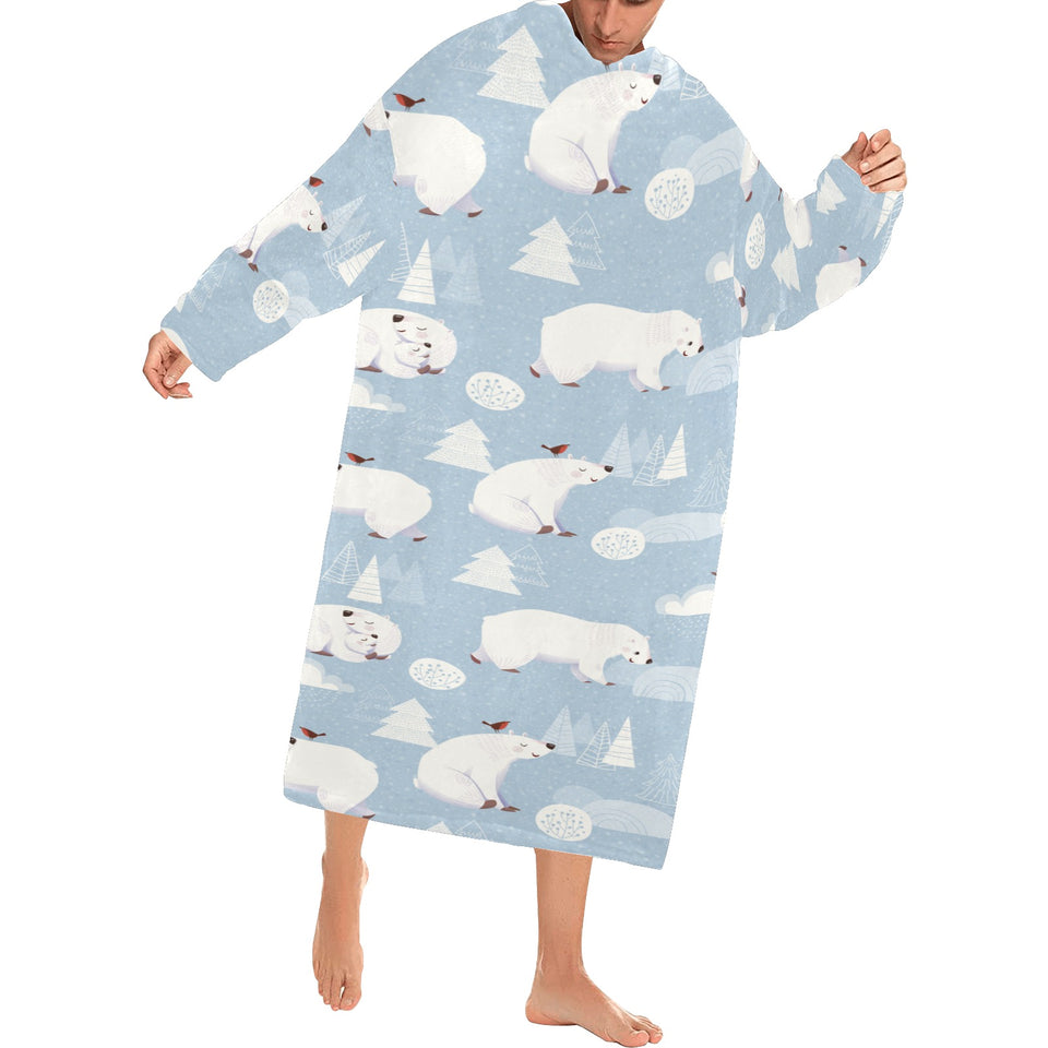 Cute polar bears Christmas decoration pattern Blanket Robe with Sleeves