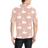 Swan flower light pink background Men's All Over Print Polo Shirt