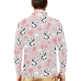Cute panda ballon heart pattern Men's Long Sleeve Polo Shirt