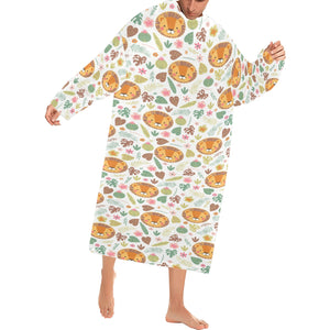 Lion Pattern Print Design 04 Blanket Robe with Sleeves