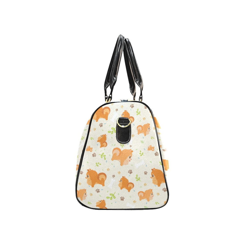 Cute brown pomeranian paw leave bone pattern Travel Bag