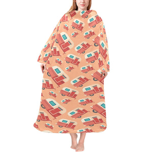 Camper Van Pattern Print Design 03 Blanket Robe with Sleeves