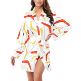 Waterclor boomerang Australian aboriginal ornament Women's Long Sleeve Belted Night Robe