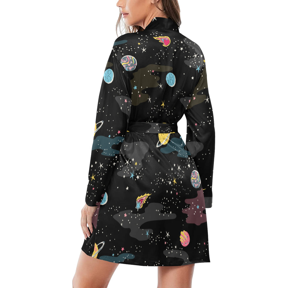space pattern Women's Long Sleeve Belted Night Robe