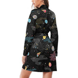 space pattern Women's Long Sleeve Belted Night Robe