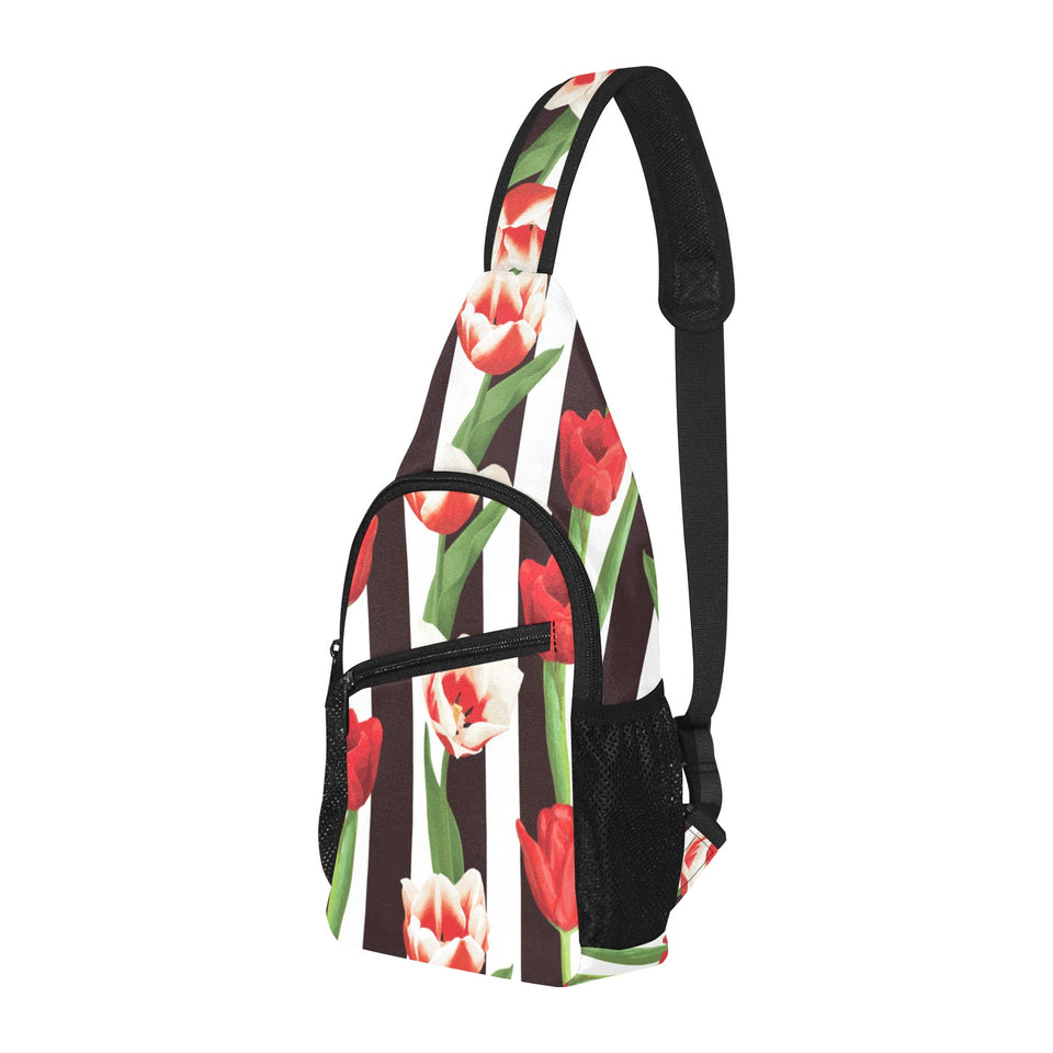 red and white tulips pattern All Over Print Chest Bag
