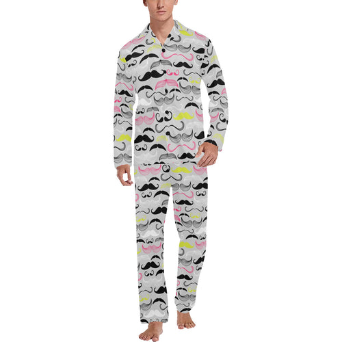Mustache Beard Pattern Print Design 02 Men's Long Pajama Set