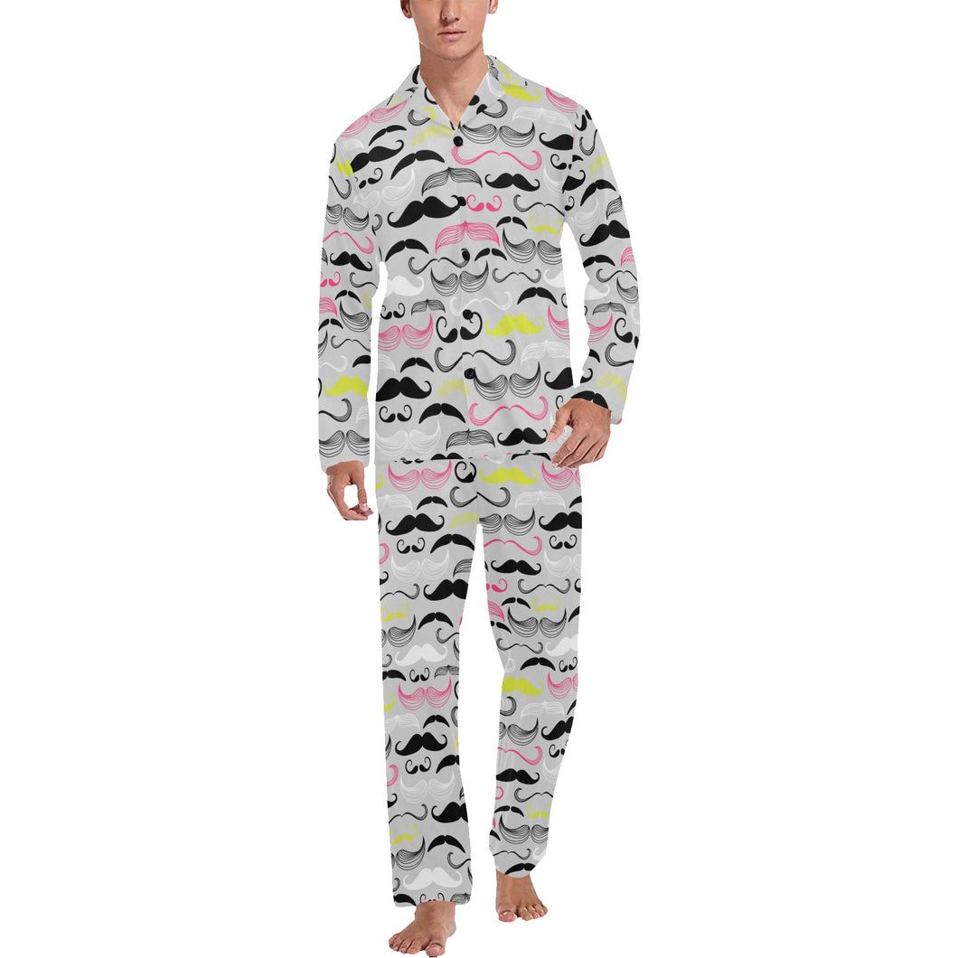 Mustache Beard Pattern Print Design 02 Men's Long Pajama Set