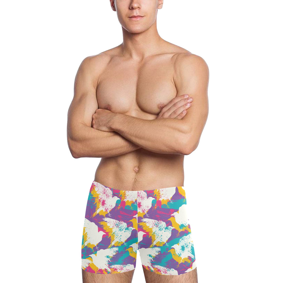 Colorful crow illustration pattern Men's Swimming Trunks