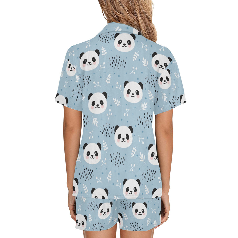 Cute panda pattern Women's V-Neck Short Pajama Set