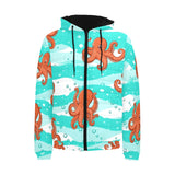 Octopuses sea wave background Men's Padded Hooded Jacket