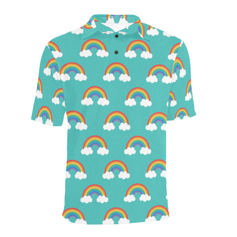 Rainbow pattern green background Men's All Over Print Polo Shirt