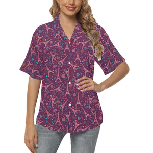 Eiffel Tower Heart Pattern Print Design 04 Women's All Over Print Hawaiian Shirt