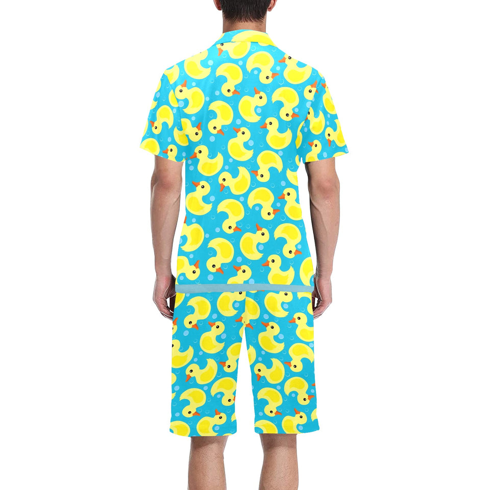 Duck Pattern Print Design 04 Men's V-Neck Short Pajama Set