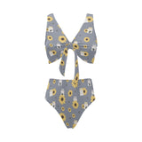 Cute hamster sunflower pattern background Chest Bowknot High Waisted Bikini Swimsuit