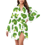 Cute broccoli pattern Women's Long Sleeve Belted Night Robe