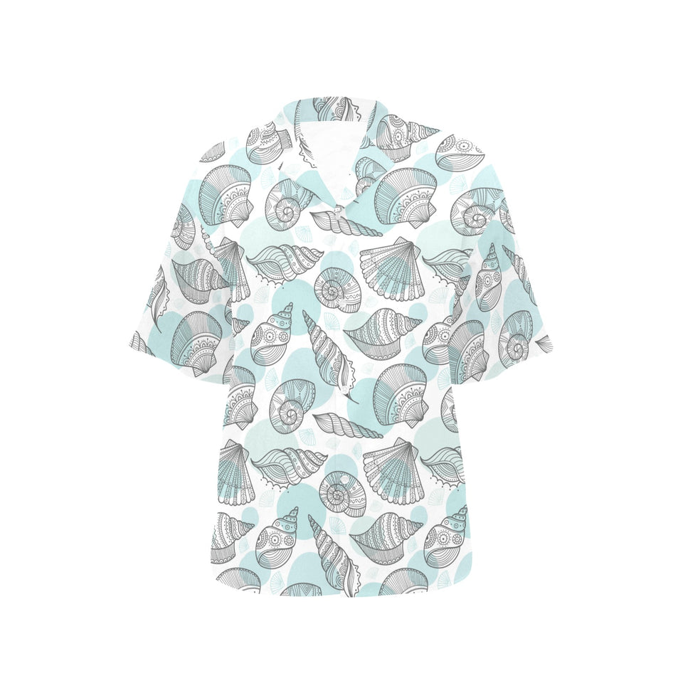Shell polynesian tribal Women's All Over Print Hawaiian Shirt