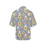 Cute hamster sunflower pattern background Women's All Over Print Hawaiian Shirt