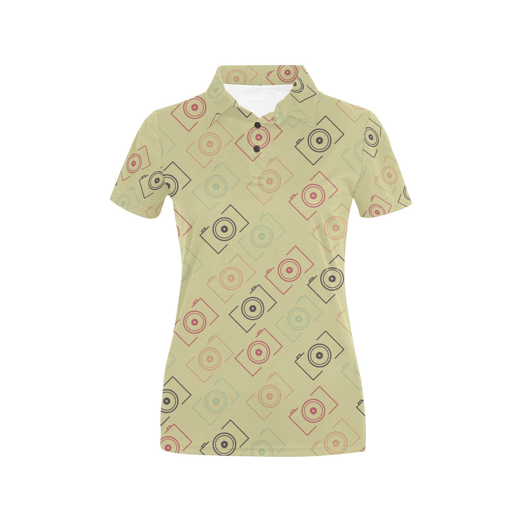 Camera Pattern Print Design 01 Women's All Over Print Polo Shirt