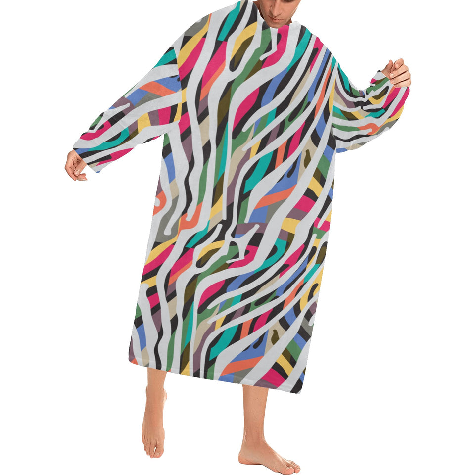 Colorful zebra skin pattern Blanket Robe with Sleeves