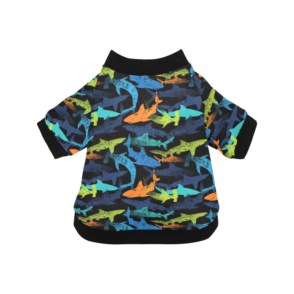 Colorful shark All Over Print Pet Dog Round Neck Fuzzy Shirt