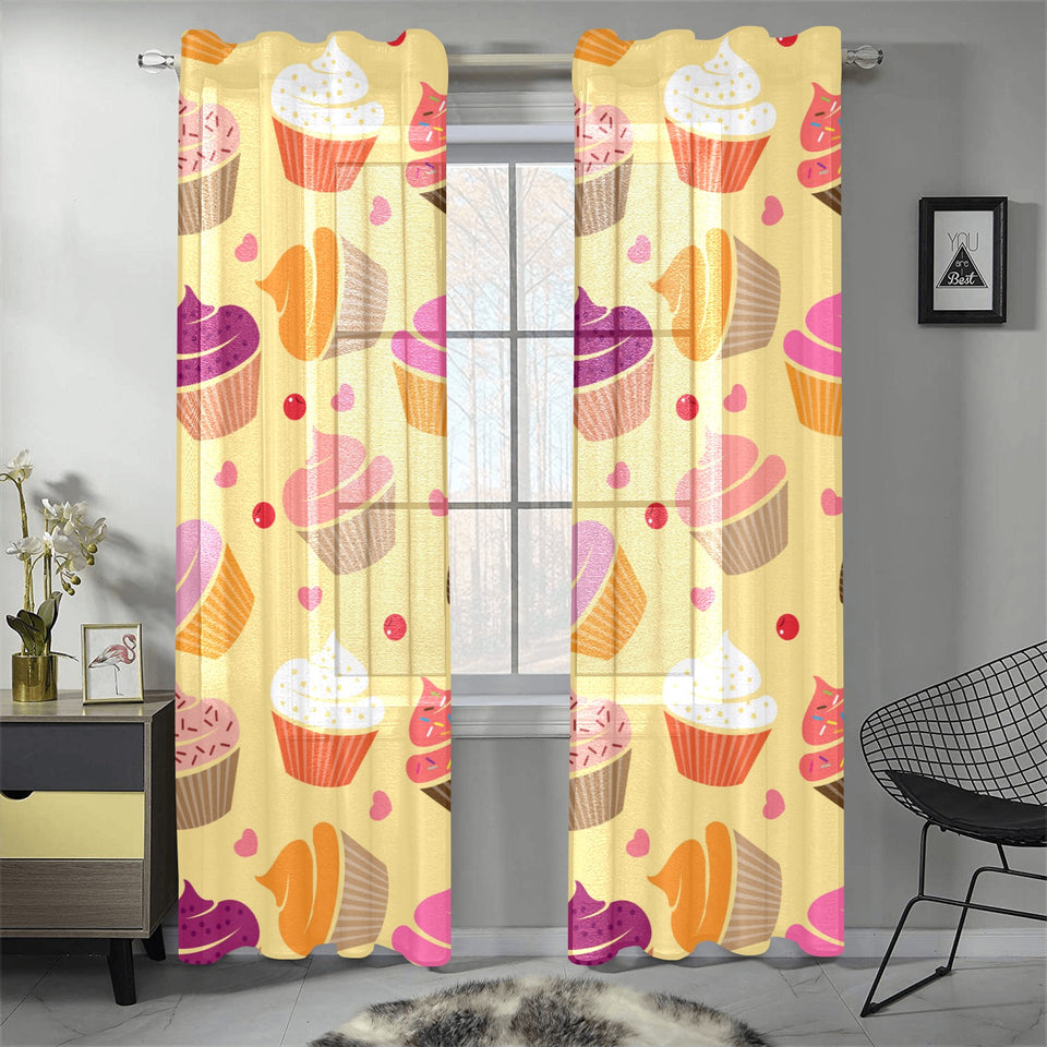cake cupcake heart cherry pattern Gauze Curtain