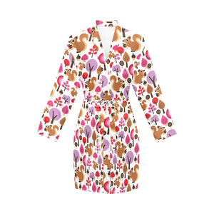 Squirrel Pattern Print Design 02 Women's Long Sleeve Belted Night Robe