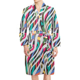 Colorful zebra skin pattern Men's Long Sleeve Belted Night Robe