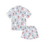 Snowman christmas  tree snow gray background Kids' Boys' Girls' V-Neck Short Pajama Set