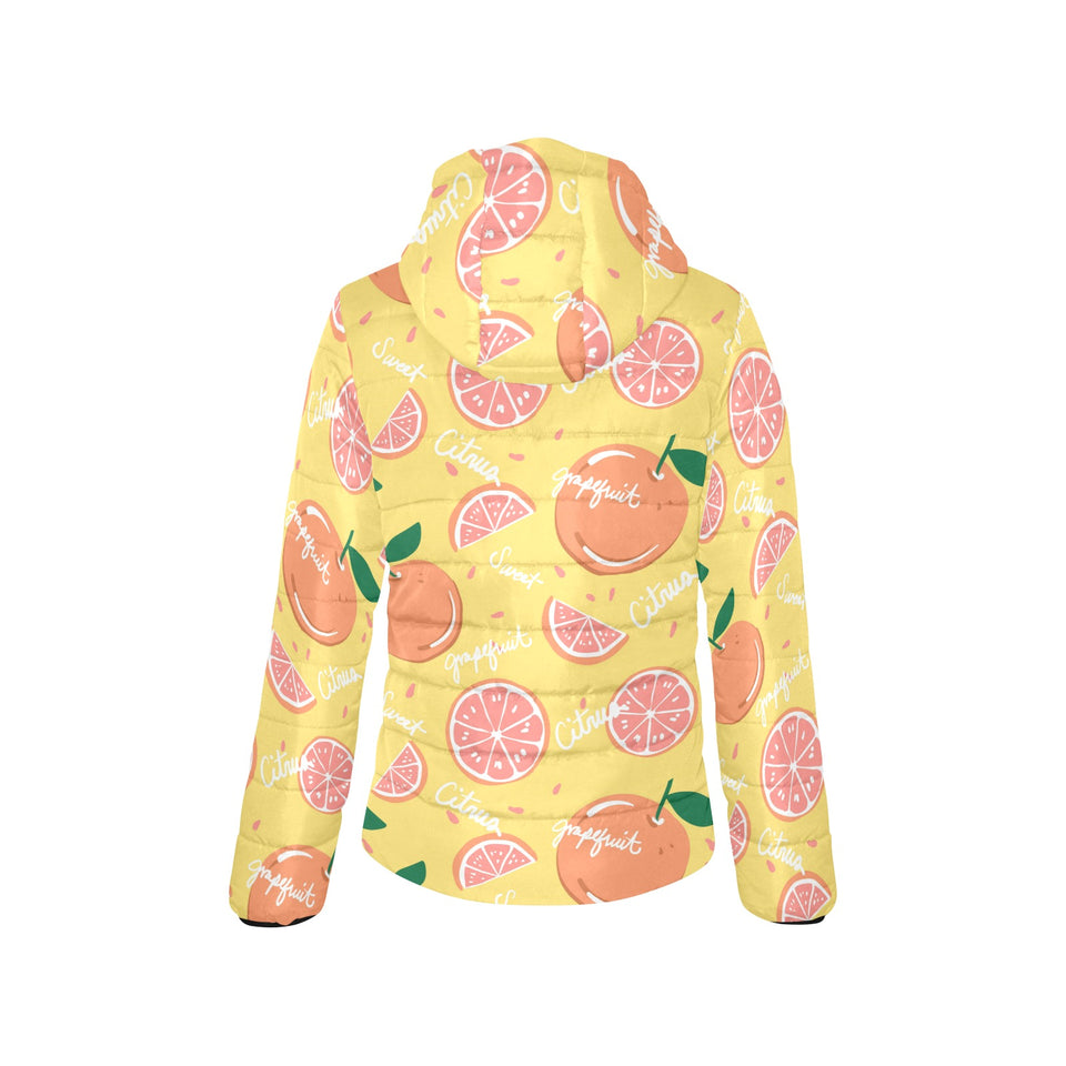 Grapefruit yellow background Women's Padded Hooded Jacket