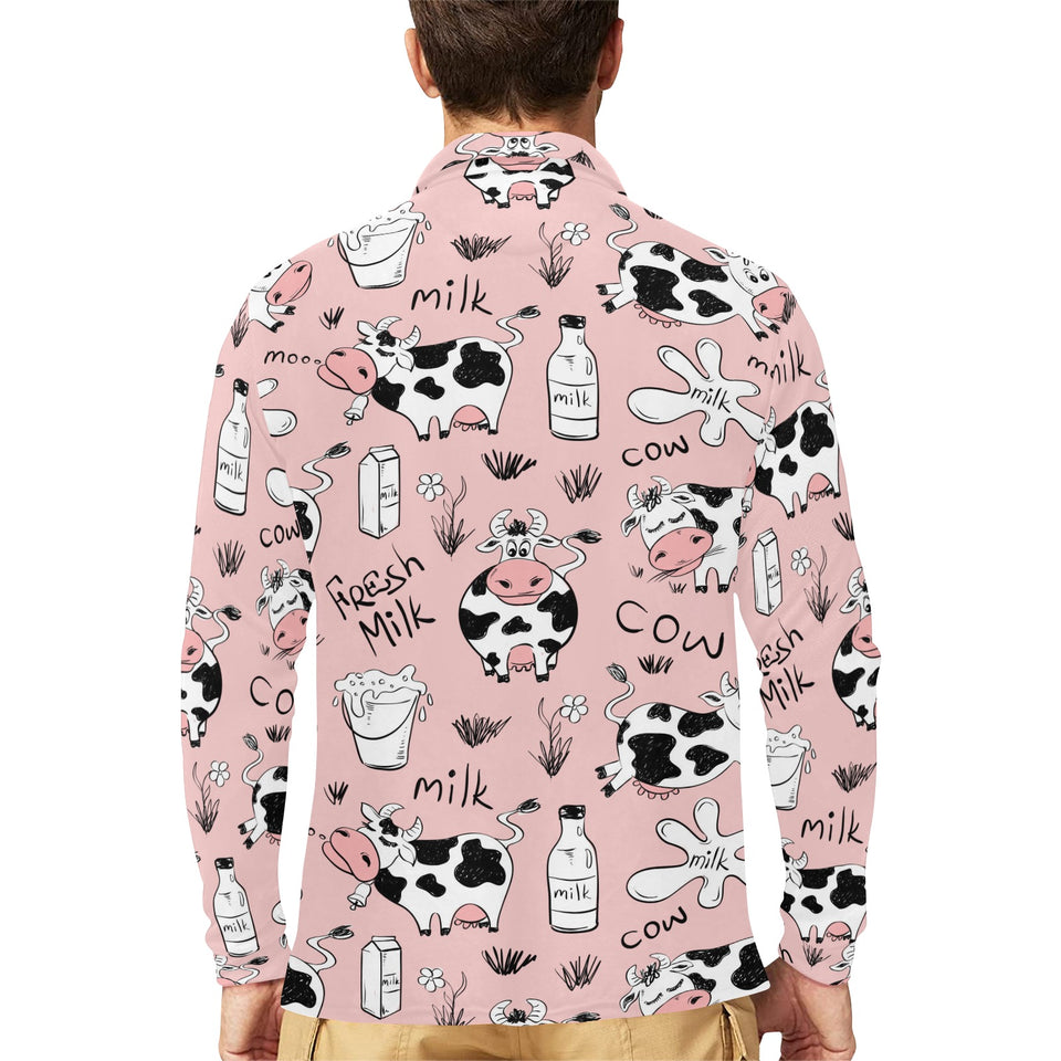 Cows milk product pink background Men's Long Sleeve Polo Shirt